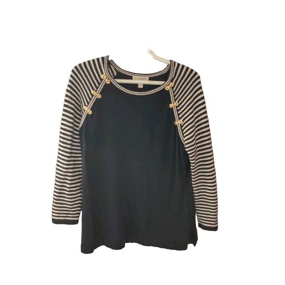 St. John Sport By Marie Gray Womens Knit Striped White Navy Blue Size PM - Picture 1 of 9